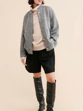 Free People Gray Quilted Bomber Jacket